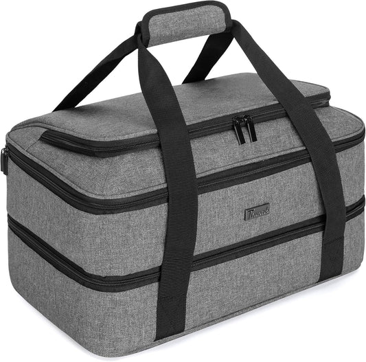 Trunab Casserole Carrier for Hot or Cold Food Insulated Casserole Dish Carrier Thermal Tote Bag for Picnic, Fits 9"×13" Baking Dish, 11 x 15 Foil Pans, Grey