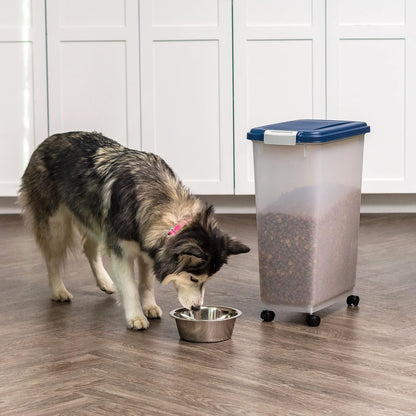IRIS USA Airtight Dog Food Storage Container, Up to 30 lbs, Attachable Wheels, for Dog Cat Bird and other Pet Food Storage Bin, Keep Fresh, Easy Mobility, BPA Free, Black