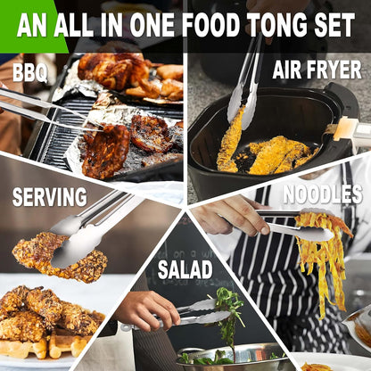 Anaeat Premium Kitchen Locking Tong Set of 3 - Heavy Duty Stainless Steel Food Tongs with Long Handle & Non-Slip Silicone Grip for Cooking, Baking, Grilling - Heat Resistant up to 480°F