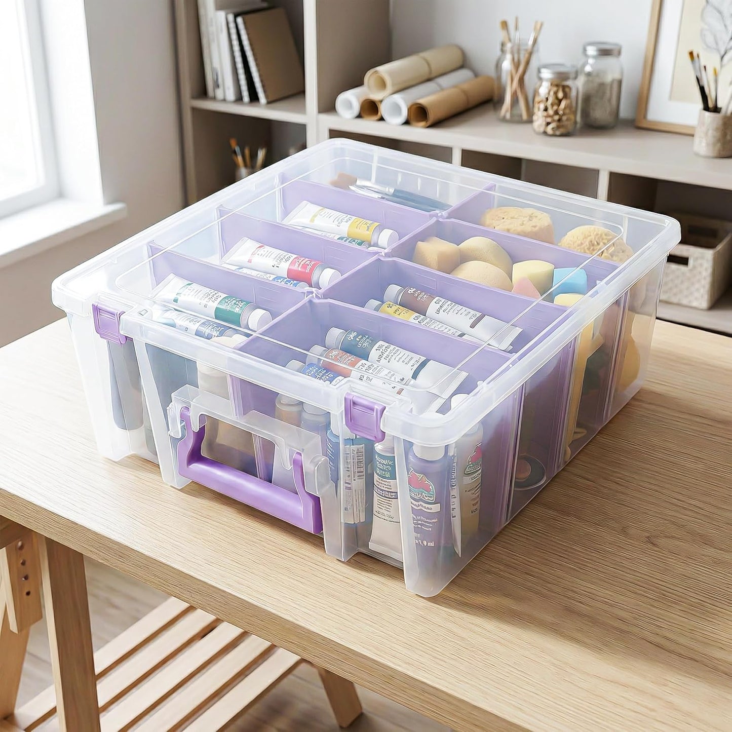 ArtBin 6990SO Super Satchel Double Deep Compartment Box - Art Storage with 8 Removable Compartments, Smart Closure for Craft Supplies (Gold - Pack of 1)