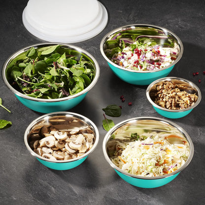 WHYSKO Stainless Steel Mixing Bowl Set, 10 Piece Stainless Steel Mixing Bowls with Lids Set for Food Prep Storage and Serving, Dishwasher Safe for Kitchen Baking Cooking, Silver