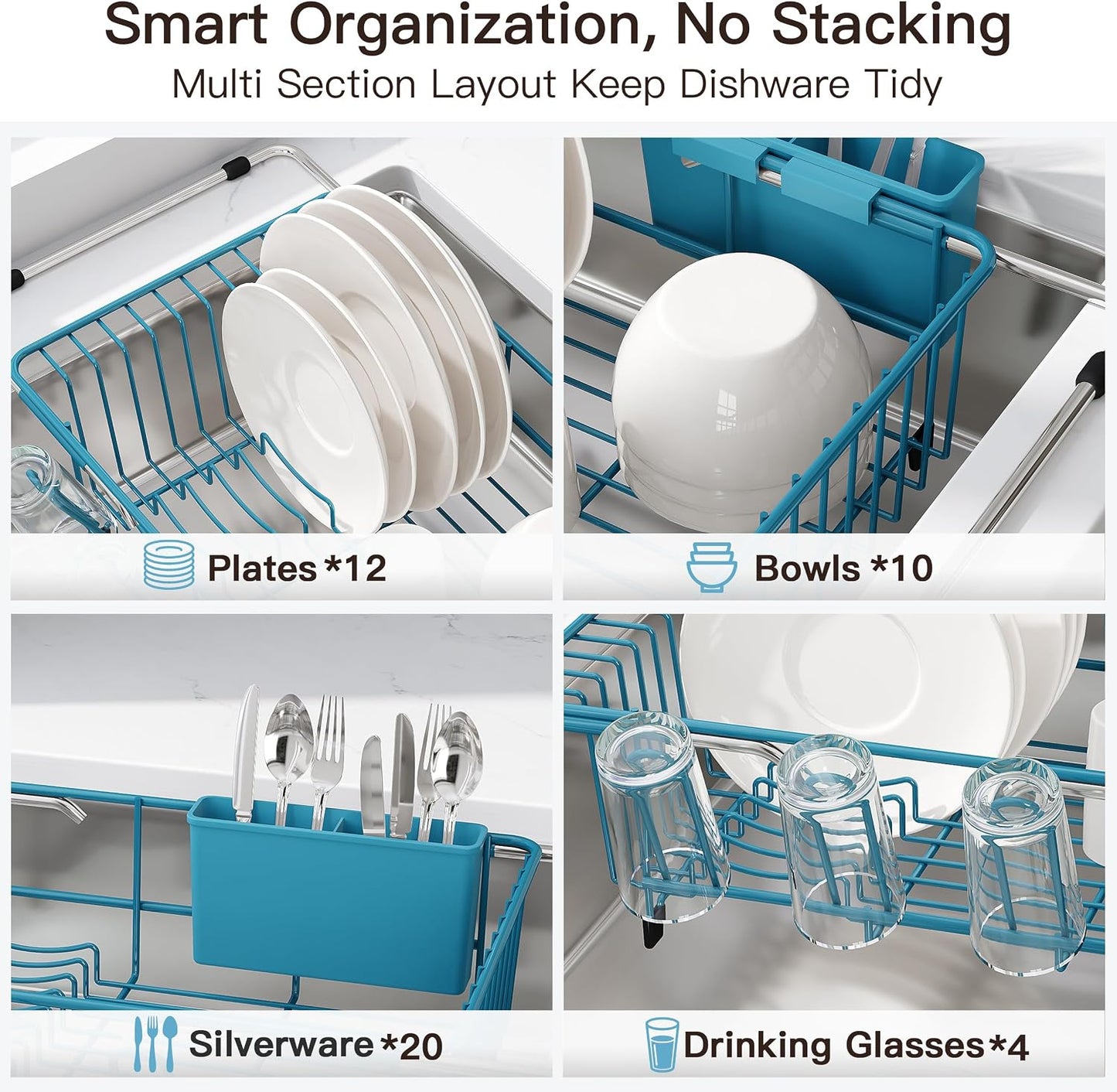 JASIWAY Dish Drying Rack in Sink, Dish Drainer with Cup and Utensil Holder