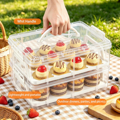 Cupcake Carrier with Lid and Handle 24 Hole with 100 pcs Mini cupcake boards (3.15inch),BPA-Free Cup Containers Holder for Cupcakes, Dessert,Nuts, Fruits, Vegetables, Salads, Cookies