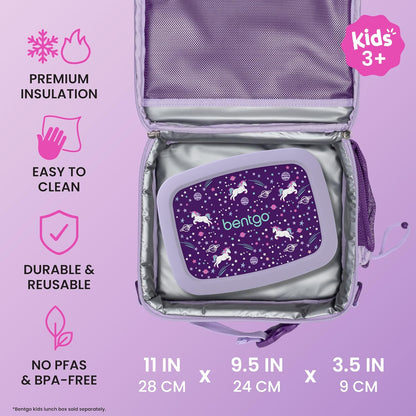 Bentgo Kids Lunch Bag - Durable, Double-Insulated Lunch Bag for Kids 3+; Holds Lunch Box, Water Bottle, & Snacks; Easy-Clean Water-Resistant Fabric & Multiple Zippered Pockets (Mermaid)