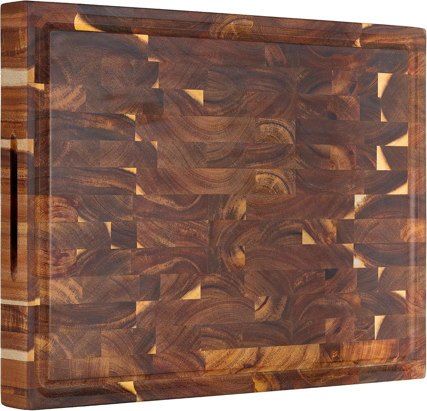 AZRHOM Large Wood Cutting Boards Set of 4 for Kitchen Cheese Charcuterie Board (Gift Box Included) Acacia Butcher Block with Non-slip Mats, Juice Groove and Handles (16x12, 14x10, double 11x8 inch)-4
