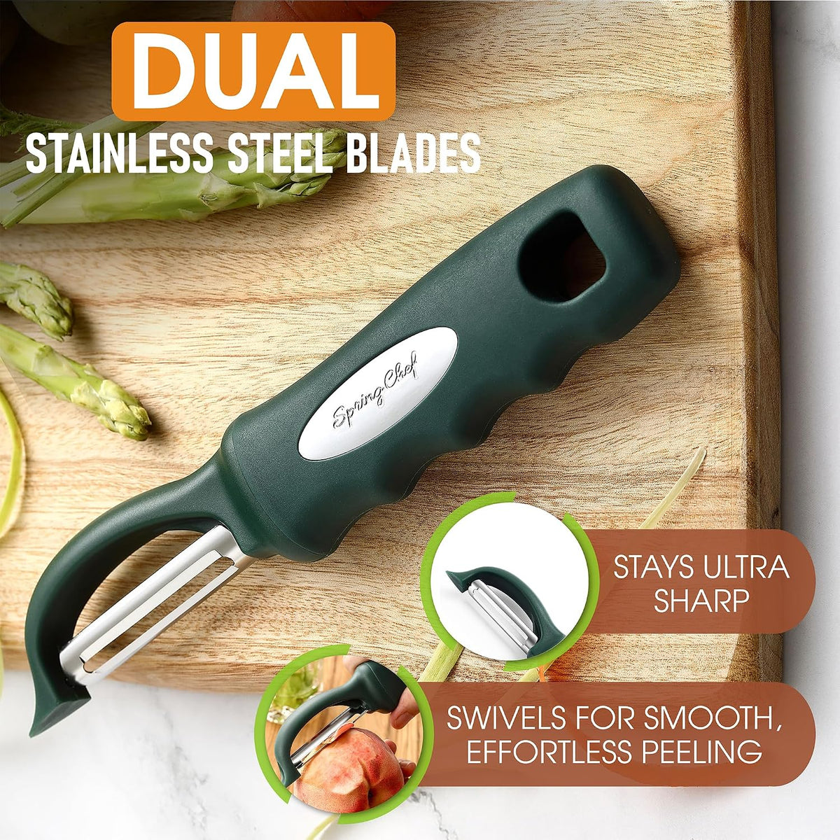 Spring Chef Premium Swivel Vegetable Peeler, Soft Grip Handle and Ultra Sharp Stainless Steel Blades - Perfect Kitchen Peeler For Veggie, Fruit, Potato, Carrot, Apple - Mango