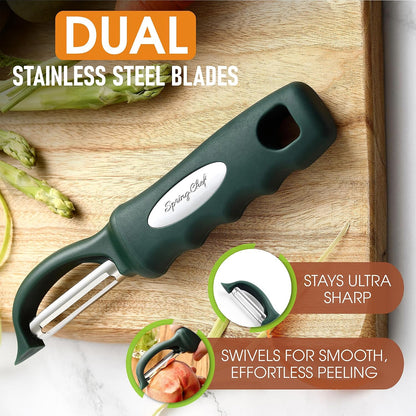 Spring Chef Premium Swivel Vegetable Peeler, Soft Grip Handle and Ultra Sharp Stainless Steel Blades - Perfect Kitchen Peeler For Veggie, Fruit, Potato, Carrot, Apple - Mango