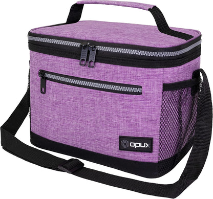 opux Insulated Lunch Box Men Women, Lunch Bag for Work School, Leakproof Soft Cooler Tote Adult, Large Lunch Pail Kids Boys Girls, Picnic Beach Food Bag with Shoulder Strap, Purple Floral