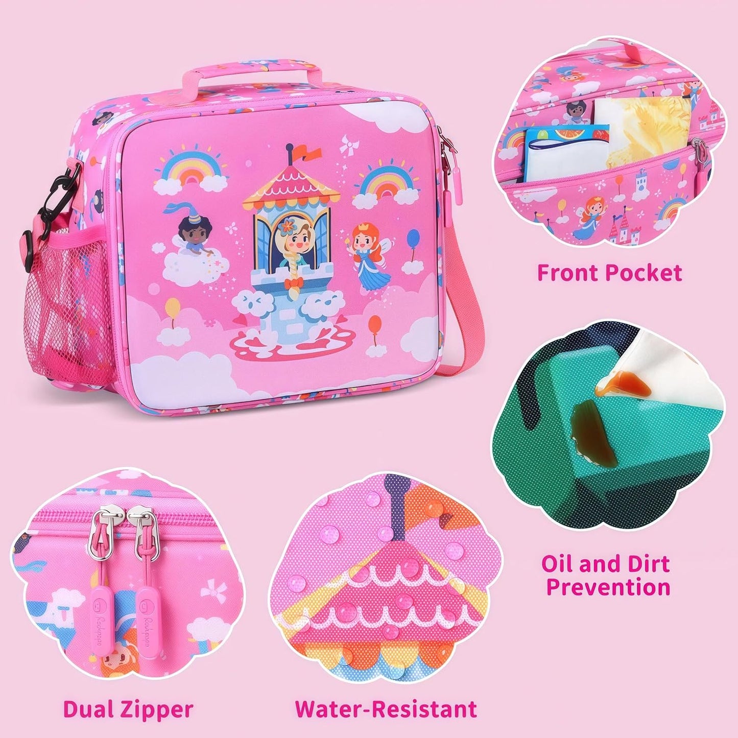 rockpapa Kids Lunch Box Set with 14oz Insulated Water Bottle & Lunch Bag, Leakproof 5.5 Cups Bento Box for School & Children, BPA-Free, Microwave Safe for Boys Girls (Grey Constr Turcks)