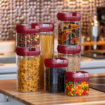 Set of 7 Airtight Food Storage Containers - Pantry Organizer Bins, BPA Free Plastic Containers plus Dry Erase Marker and Labels, White