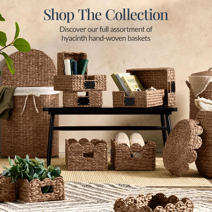 Best Choice Products 9x12 Scalloped Shelf Baskets, Woven Storage Bins, Storage Organizers for Pantry, Living Room, Bedroom, Nursery & Laundry, 4 Pack - Natural with White Trim