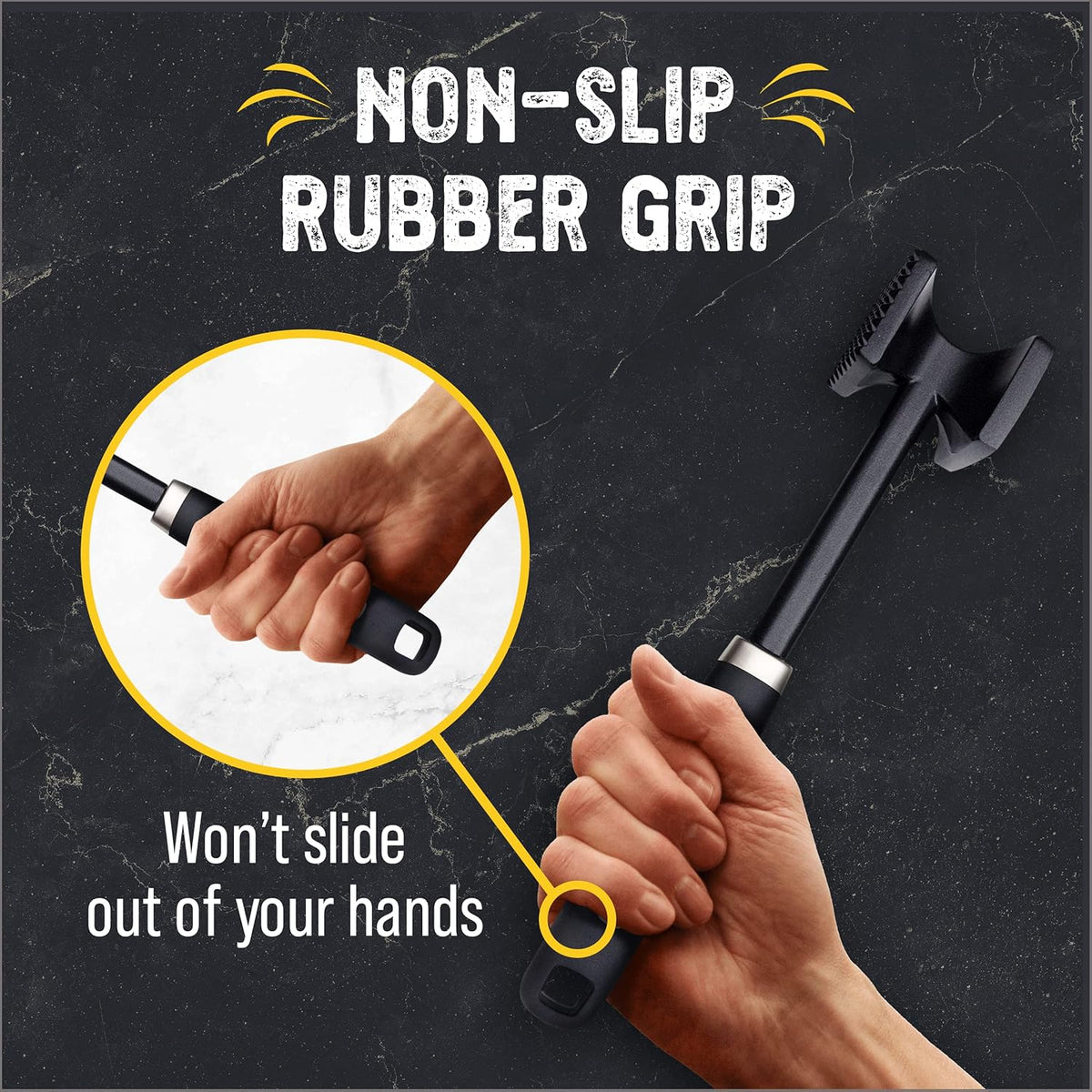 Checkered Chef Meat Tenderizer Mallet - Double-Sided Hammer, Non-Slip Grip