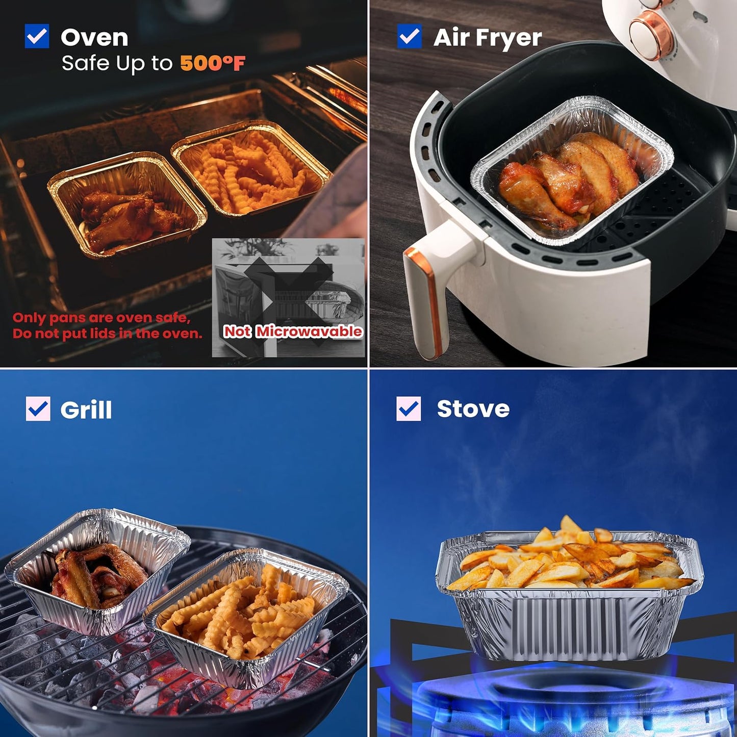 Fit Meal Prep 100 Pack 2.25 lb Aluminum Foil Pans with Lids, Disposable Take Out Food Containers with lids for Freshness and Spill Proof, 8.5 x 6 x 2 Disposable Cookware for Catering, Restaurants
