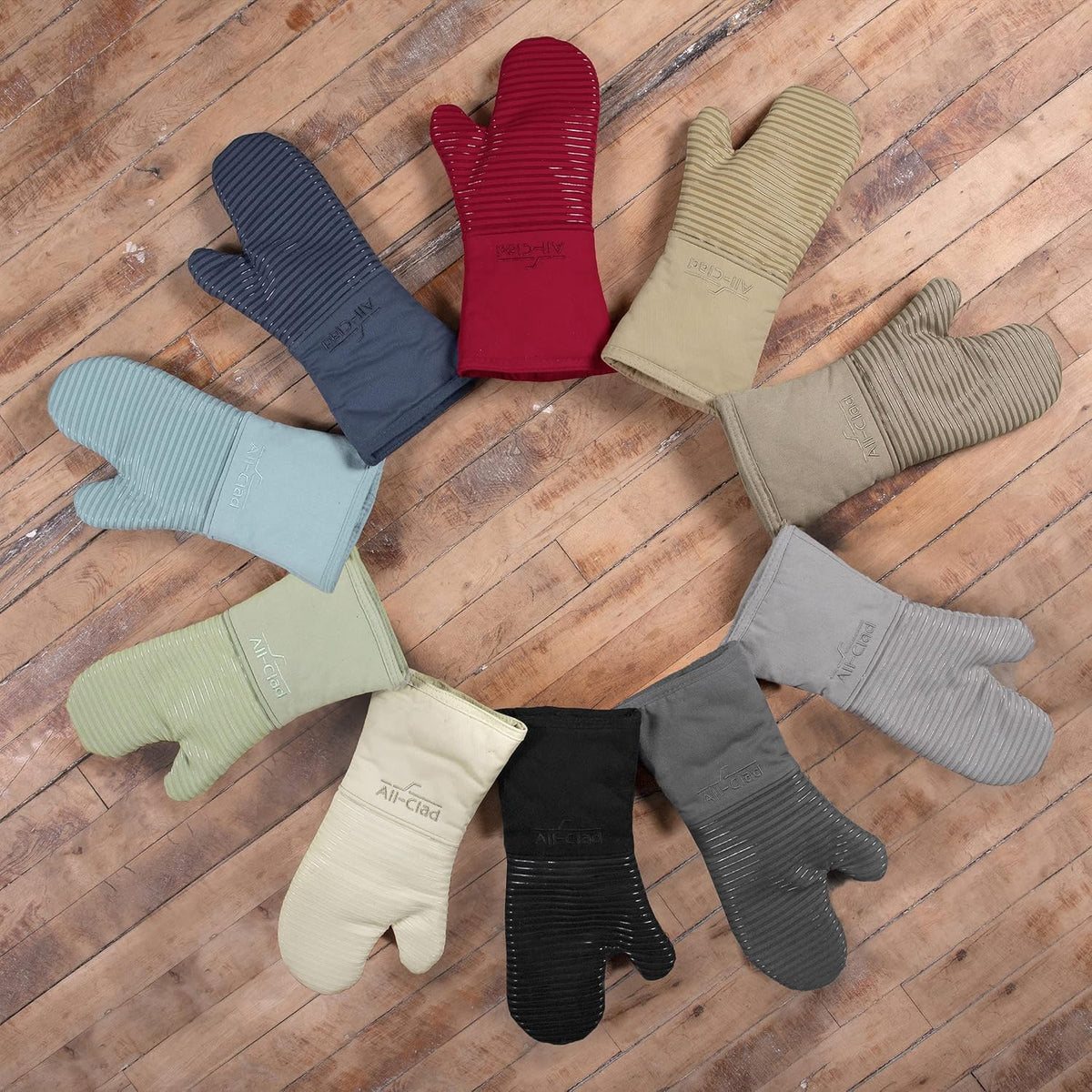All-Clad Silicone Oven Mitts: Heat Resistant up to 500 Degrees - 100% Cotton & Silicone, 14"x7" Oven Mitt for Kitchen and Barbeque, Pewter