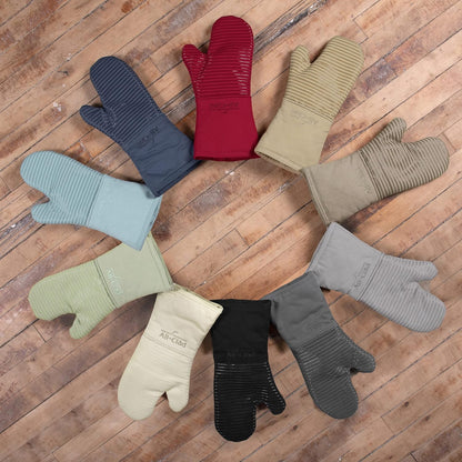 All-Clad Silicone Oven Mitts: Heat Resistant up to 500 Degrees - 100% Cotton & Silicone, 14"x7" Oven Mitt for Kitchen and Barbeque, Pewter
