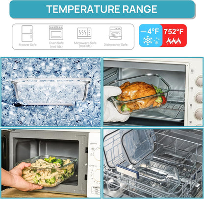 Vtopmart 2Pack 1860ml/63oz Large Glass Storage Containers with Lids, Meal Prep Food Container Set with Snap Airtight Lid for Baking, Microwave, Oven, Leak Proof, for Freezer, Dishwasher, Grey