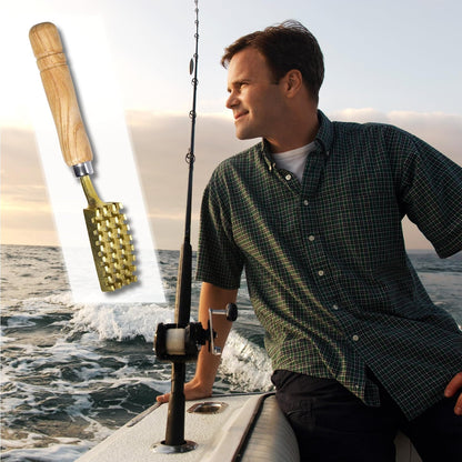 [Made in Japan] Fish Scaler Brush with Brass Serrated Sawtooth and Ergonomic Wooden Handle - Easily Remove Fish Scales Without Fuss Or Mess - Handcrafted by Japanese Artisans