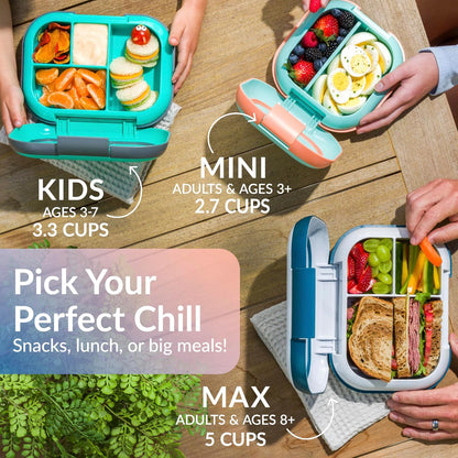 Bentgo Chill Max Leak-Proof XL Lunch Box - Included Ice Pack Keeps Food Cold; 5-Cup Capacity for Adults & Ages 8+, 3 or 4 Compartment Bento Box, BPA-Free, Dishwasher Safe (Bone & Glacier Blue)