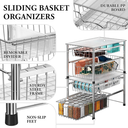 Simple Houseware Stackable Basket Drawer, Chrome
