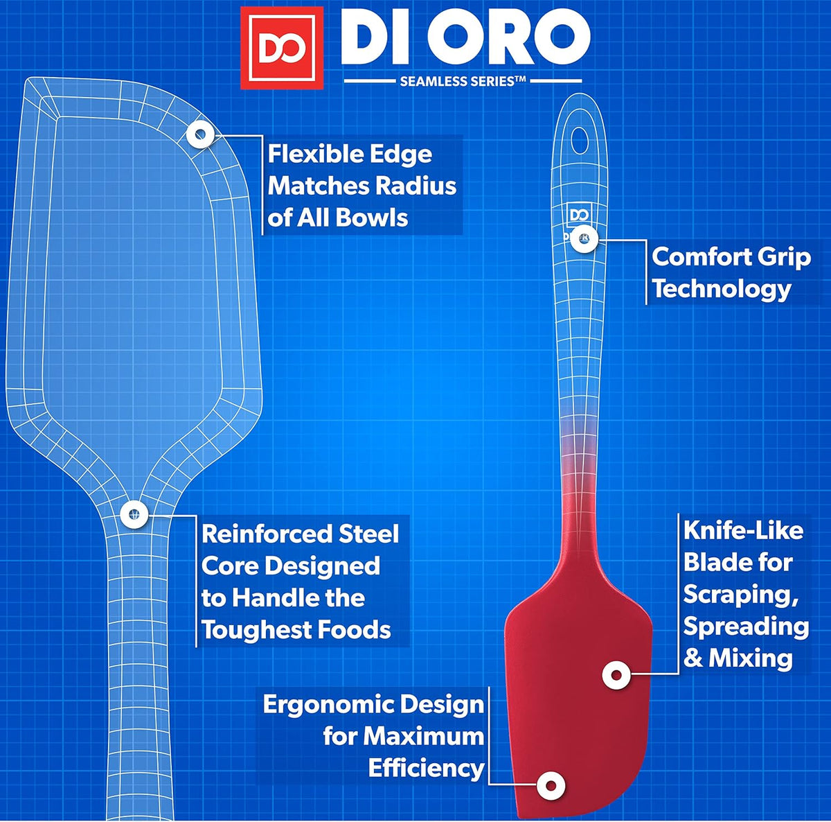 DI ORO Large Silicone Spatula - 600F Heat Resistant, Black