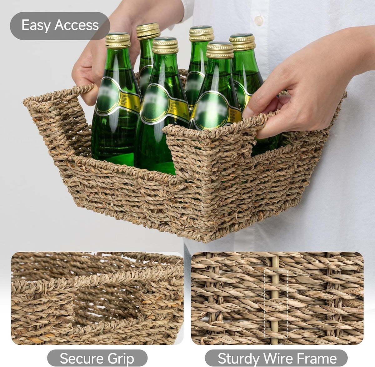StorageWorks Round Paper Rope Woven Basket for Pantry Organizers and Storage, Stackable Pantry Storage Baskets for Shelves, Brown, 2-Pack