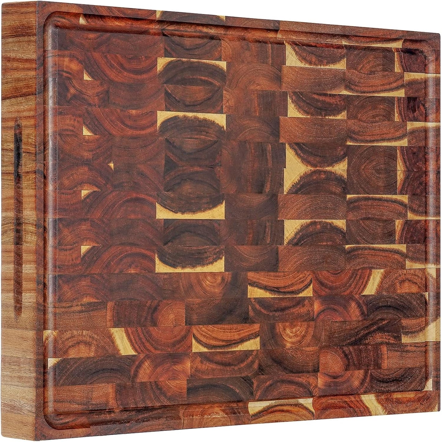 AZRHOM Large Wood Cutting Boards Set of 4 for Kitchen Cheese Charcuterie Board (Gift Box Included) Acacia Butcher Block with Non-slip Mats, Juice Groove and Handles (16x12, 14x10, double 11x8 inch)-4