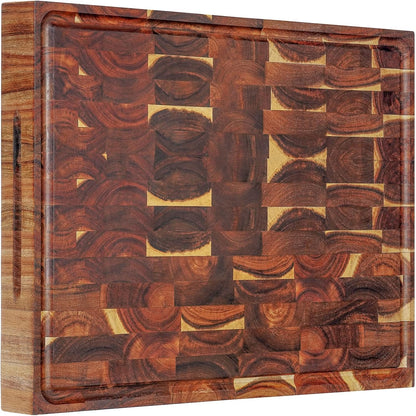AZRHOM Large Wood Cutting Boards Set of 4 for Kitchen Cheese Charcuterie Board (Gift Box Included) Acacia Butcher Block with Non-slip Mats, Juice Groove and Handles (16x12, 14x10, double 11x8 inch)-4