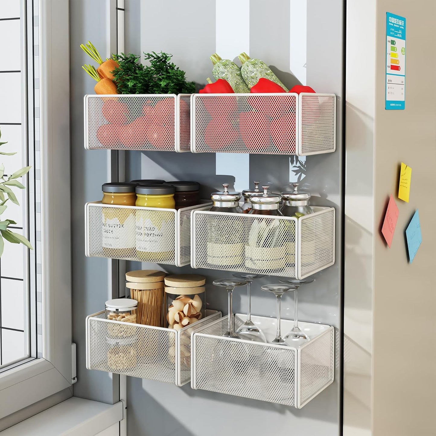Magnetic Basket Organizer Holder for Fridge Magnetic Storage Bin Box Containers for Refrigerator Whiteboard Classroom (Large, Black)