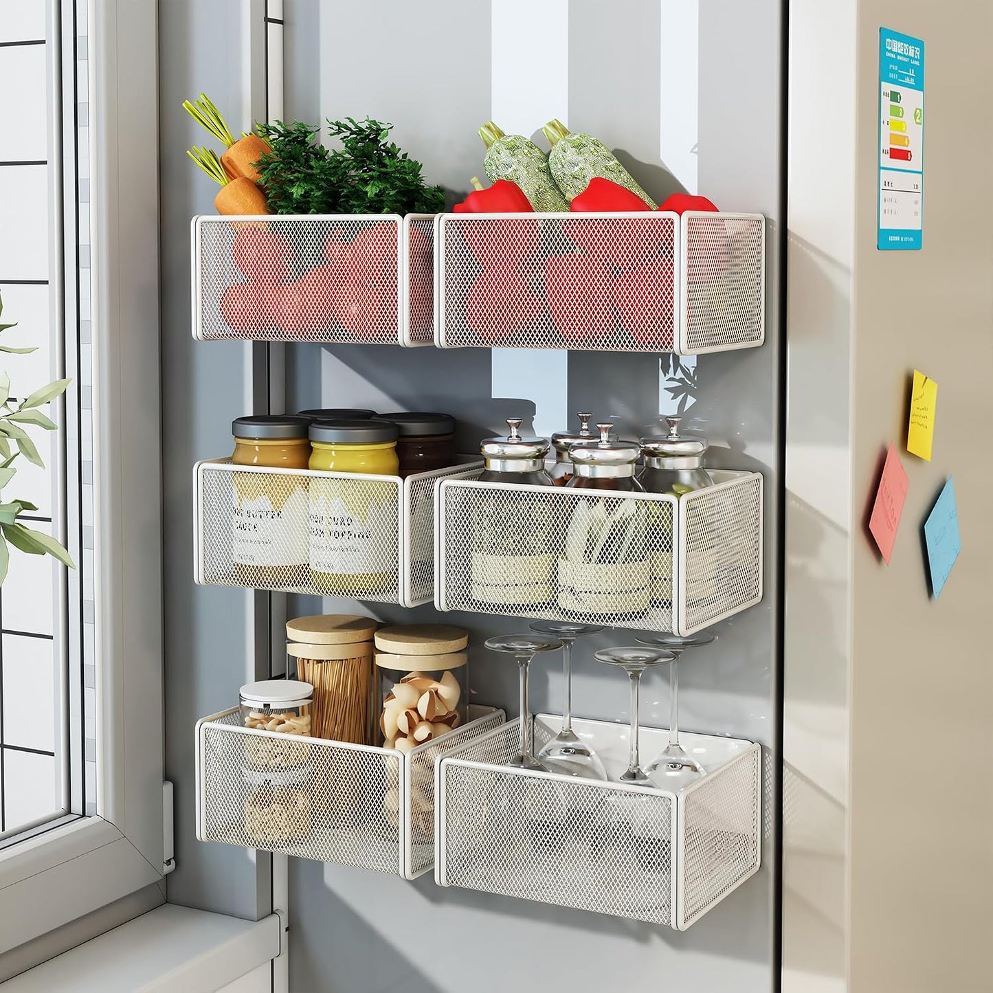 Magnetic Basket Organizer Holder for Fridge Magnetic Storage Bin Box Containers for Refrigerator Whiteboard Classroom (Large, Black)