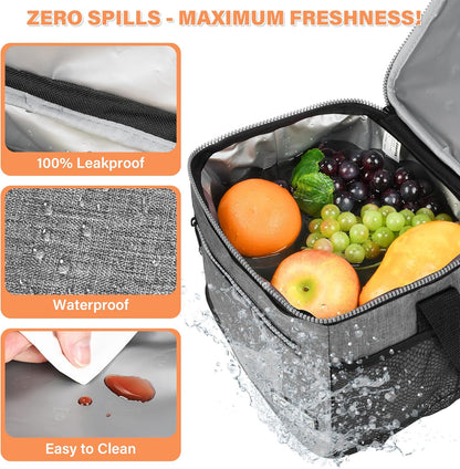 Tirrinia Insulated Lunch Box for Men/Women, Leakproof Lunch Bag for School Work, Large Lunch Tote Kids Boys Girls Student Back to School, Soft Cooler Office Picnic Beach Camping for Adults, Charcoal