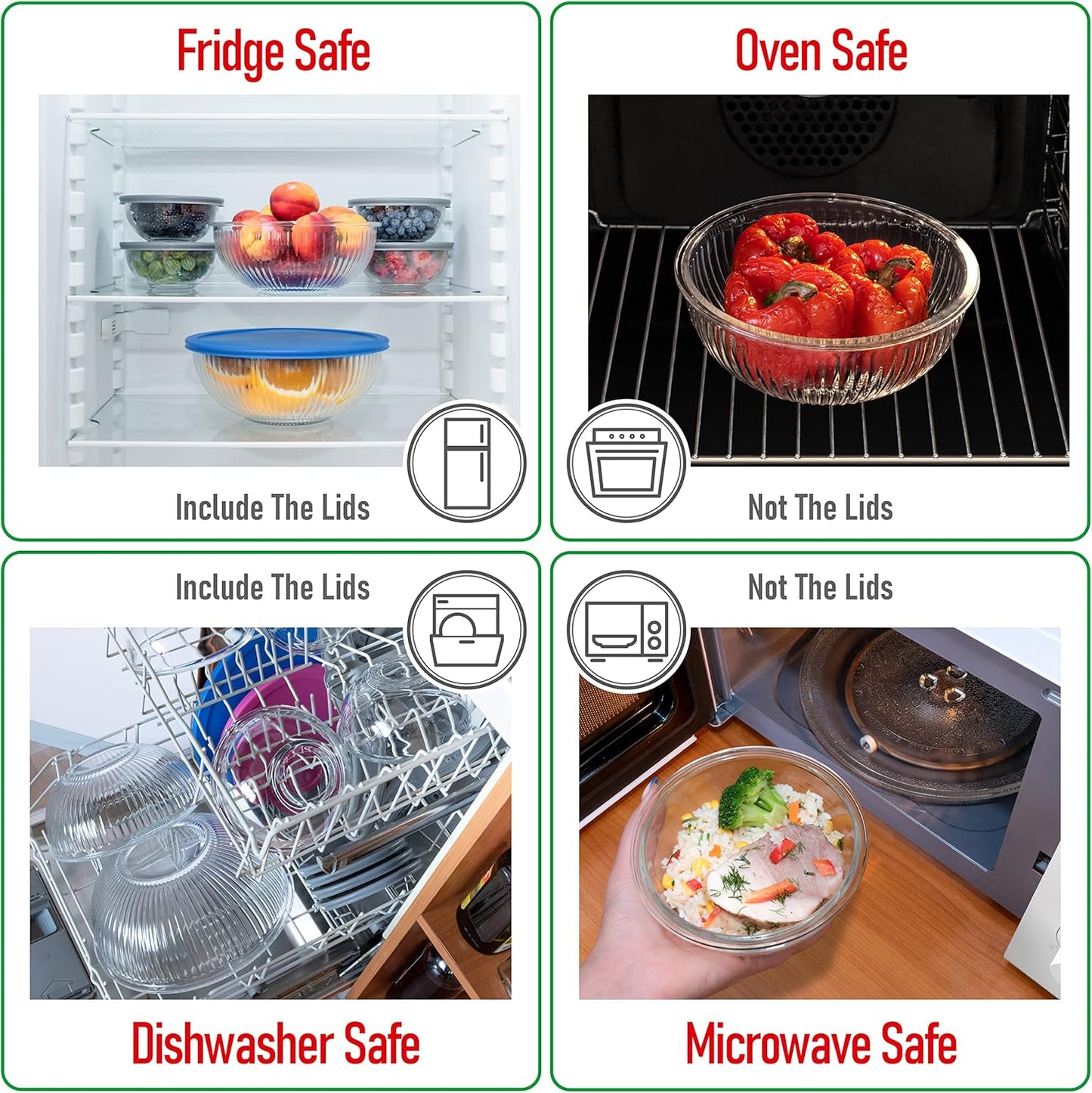 Set of 4 Stackable Space-Saving Nesting Glass Bowls with Airtight Acacia Lids for Lunch, Meal & Food Prep - Microwave & Oven-ready BPA Free Durable Heat Resistant Inert Borosilicate Glass