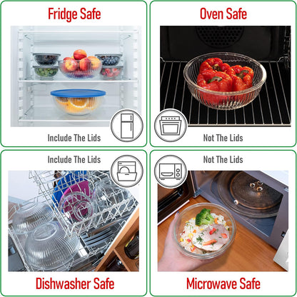 Set of 4 Stackable Space-Saving Nesting Glass Bowls with Airtight Acacia Lids for Lunch, Meal & Food Prep - Microwave & Oven-ready BPA Free Durable Heat Resistant Inert Borosilicate Glass