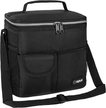 opux Insulated Lunch Bag for Men Women, Leakproof Black Lunch Box for Work, Portable Soft Lunch Cooler Bag with Shoulder Strap, Adult Lunchbox Lunch Pail for Kid Boy Girl School, 14 Can/8L
