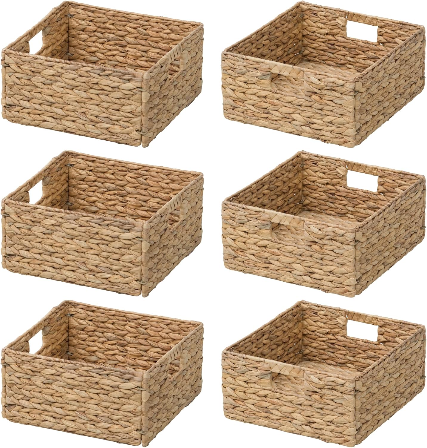 eHemco Trapezoid Woven Hyacinth Wicker Pantry Storage Baskets with Iron Wire Frame, 13.25"x9"x7/3.5", Natural, Set of 2