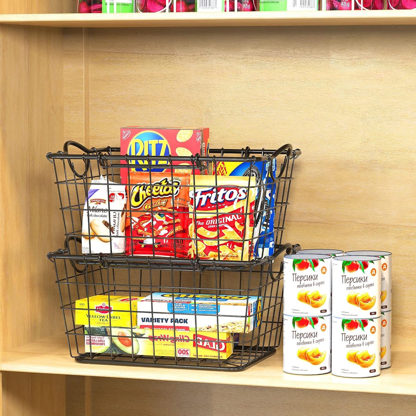 Simple Houseware 2 Pack Stackable Single Wire Basket, (11.5 x 15 x 7.5 in)