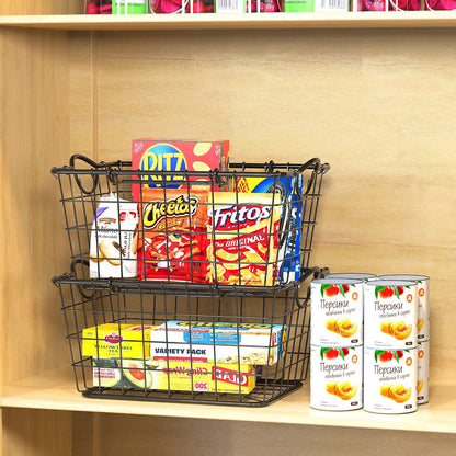 Simple Houseware 2 Pack Stackable Single Wire Basket, (11.5 x 15 x 7.5 in)