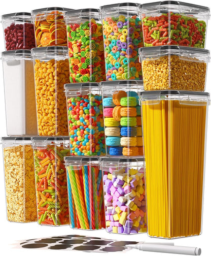 Airtight Food Storage Containers with Lids, 24 PCS Kitchen and Pantry Organization Canisters, BPA-Free, PVC-Free, Food-grade Plastic Leak-proof Jars for Cereal, Flour, Sugar, Extra 24 Labels & Marker