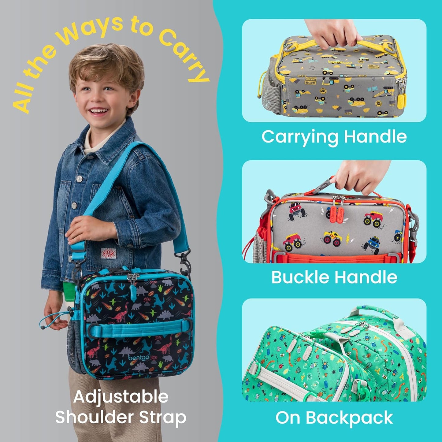 Bentgo Kids Lunch Bag - Durable, Double-Insulated Lunch Bag for Kids 3+; Holds Lunch Box, Water Bottle, & Snacks; Easy-Clean Water-Resistant Fabric & Multiple Zippered Pockets (Mermaid)