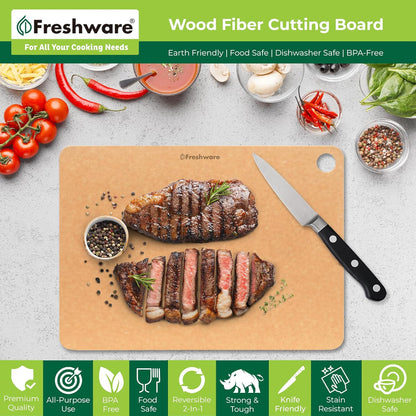 Freshware Wood Cutting Boards for Kitchen, Juice Groove, Non-Slip Silicone Feet, Dishwasher Safe, Medium 12" x 9" and Large, 15" x 11.25", Set of 2, Natural