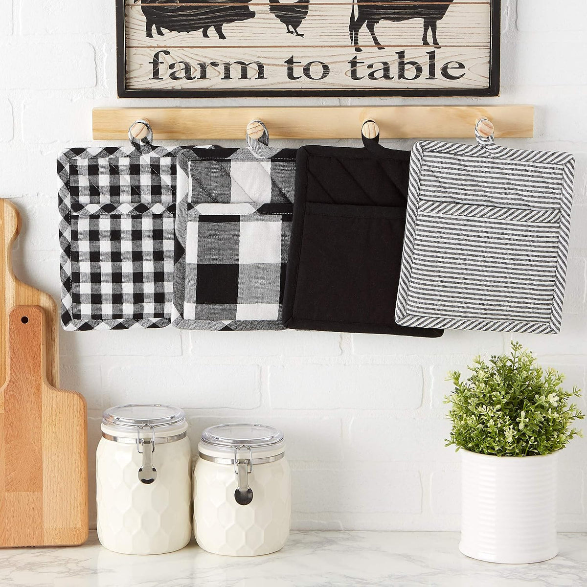 DII Gingham Check Kitchen Collection, Pink, Potholder Set