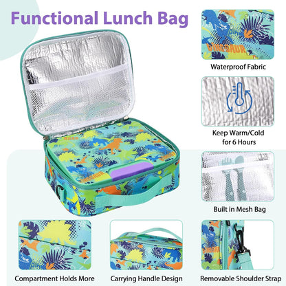 Kids Bento Lunch Box Set with 9.5oz Soup Thermo, Leak-Proof Lunch Food Containers with 3 Compartment and Removable Inner Tray, Insulated Hot Food Jar with Lunch Bag for School, Office, Sea Blue