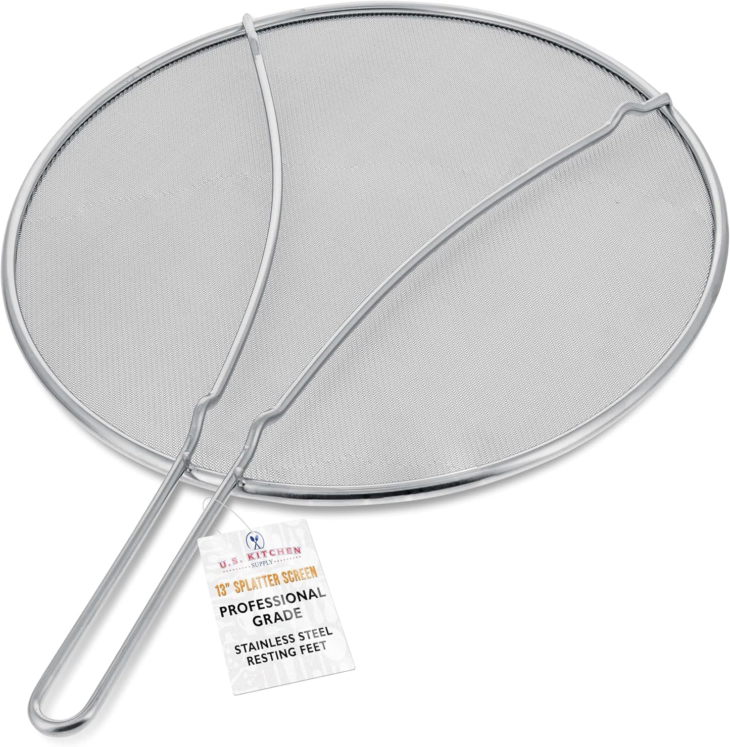 U.S. Kitchen Supply Set of 3 Stainless Steel Splatter Screen - 13", 11.5" & 9.5" Sizes - Fine Mesh Splatter Screen with Resting Feet Set, Grease Guard for Kitchen Pots and Pans