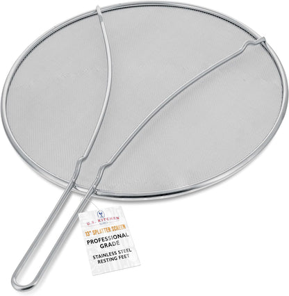 U.S. Kitchen Supply Set of 3 Stainless Steel Splatter Screen - 13", 11.5" & 9.5" Sizes - Fine Mesh Splatter Screen with Resting Feet Set, Grease Guard for Kitchen Pots and Pans