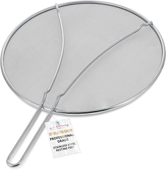 U.S. Kitchen Supply Set of 3 Stainless Steel Splatter Screen - 13", 11.5" & 9.5" Sizes - Fine Mesh Splatter Screen with Resting Feet Set, Grease Guard for Kitchen Pots and Pans