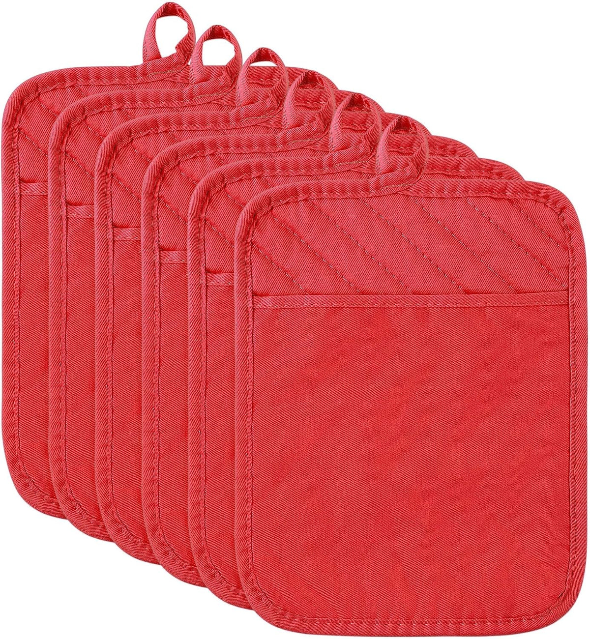 R HORSE 6Pcs Black Pot Holders with Pocket for Kitchen, 7''x 9''
