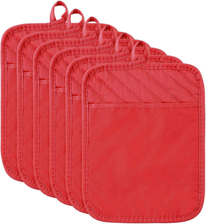 R HORSE 6Pcs Black Pot Holders with Pocket for Kitchen, 7''x 9''