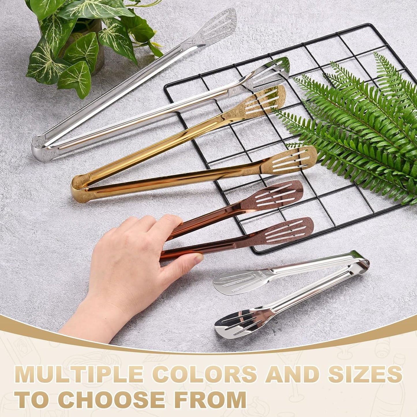 M METERXITY 4-Pack Grill Tongs, 7.3/9.3/11.4/13.4 Inch Non-Slip 304 Stainless Steel Locking Tongs for Cooking/Buffet/Outdoor Barbecue, BBQ Tweezers Metal Clamp Tools [Silver Tone]