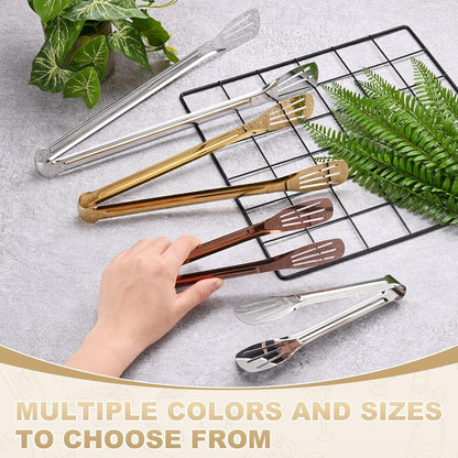 M METERXITY 4-Pack Grill Tongs, 7.3/9.3/11.4/13.4 Inch Non-Slip 304 Stainless Steel Locking Tongs for Cooking/Buffet/Outdoor Barbecue, BBQ Tweezers Metal Clamp Tools [Silver Tone]