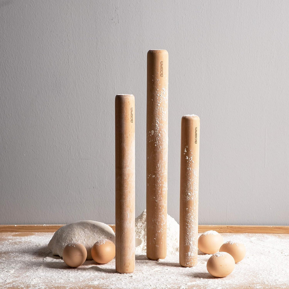 GOBAM Wood Rolling Pin, Small - Dough Roller for Pasta, Cookies, Pie, Pizza, Chapati, Fondant, Rolling Pins for Baking, Bread Making Tools and Supplies - 11 x 1.38 Inches