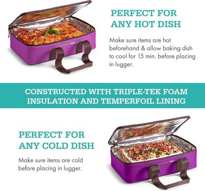 Rachael Ray Lasagna Lugger, Thermal Insulated Casserole Carrier for Hot or Cold Food, Lugger Tote for Potluck, Parties, Picnic, and Cookouts, Fits 9" x 13" Baking Dish
